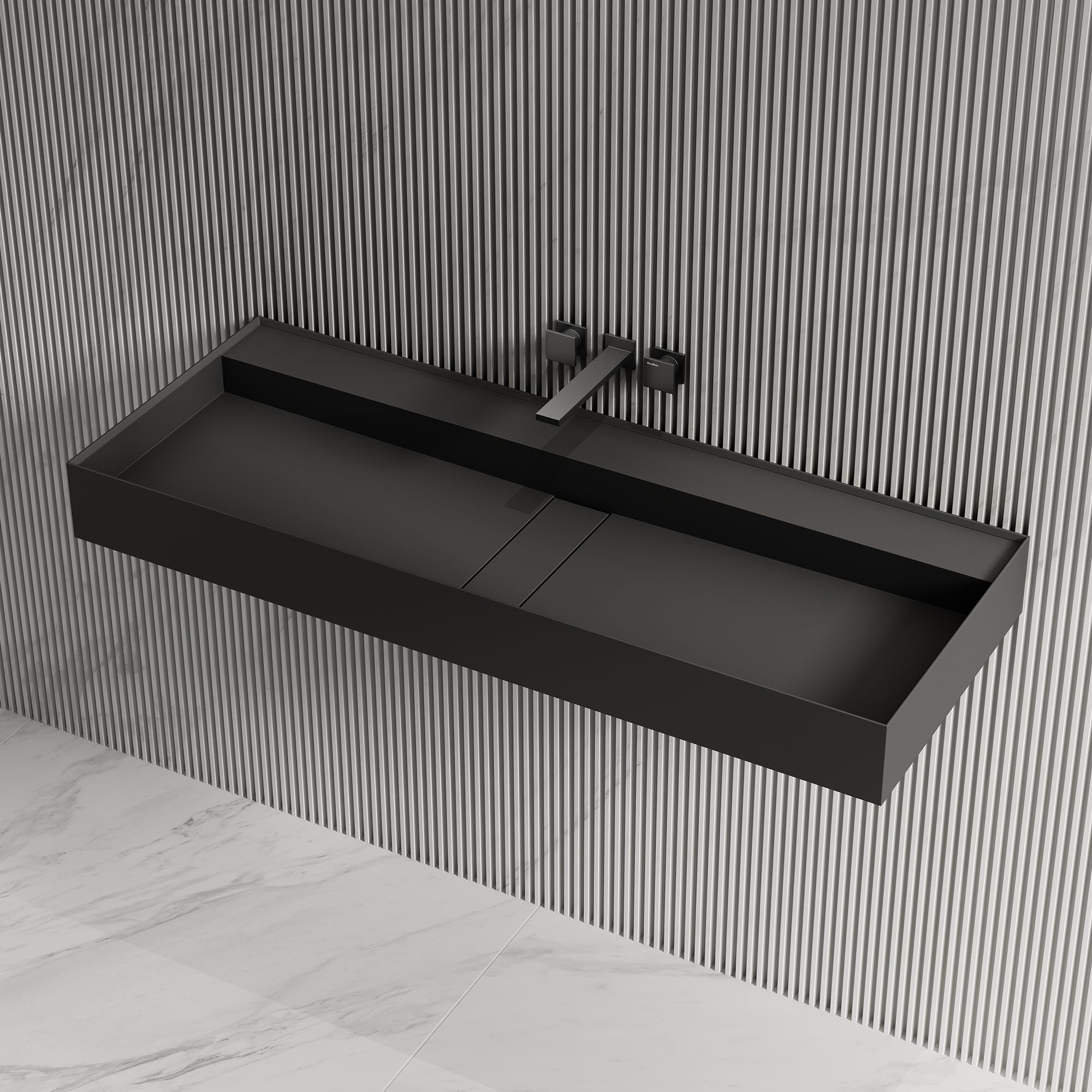 Photo 1 of MonBlari 32" Solid Surface Wall Mount Sink, Center Slot Drain, Matte Black