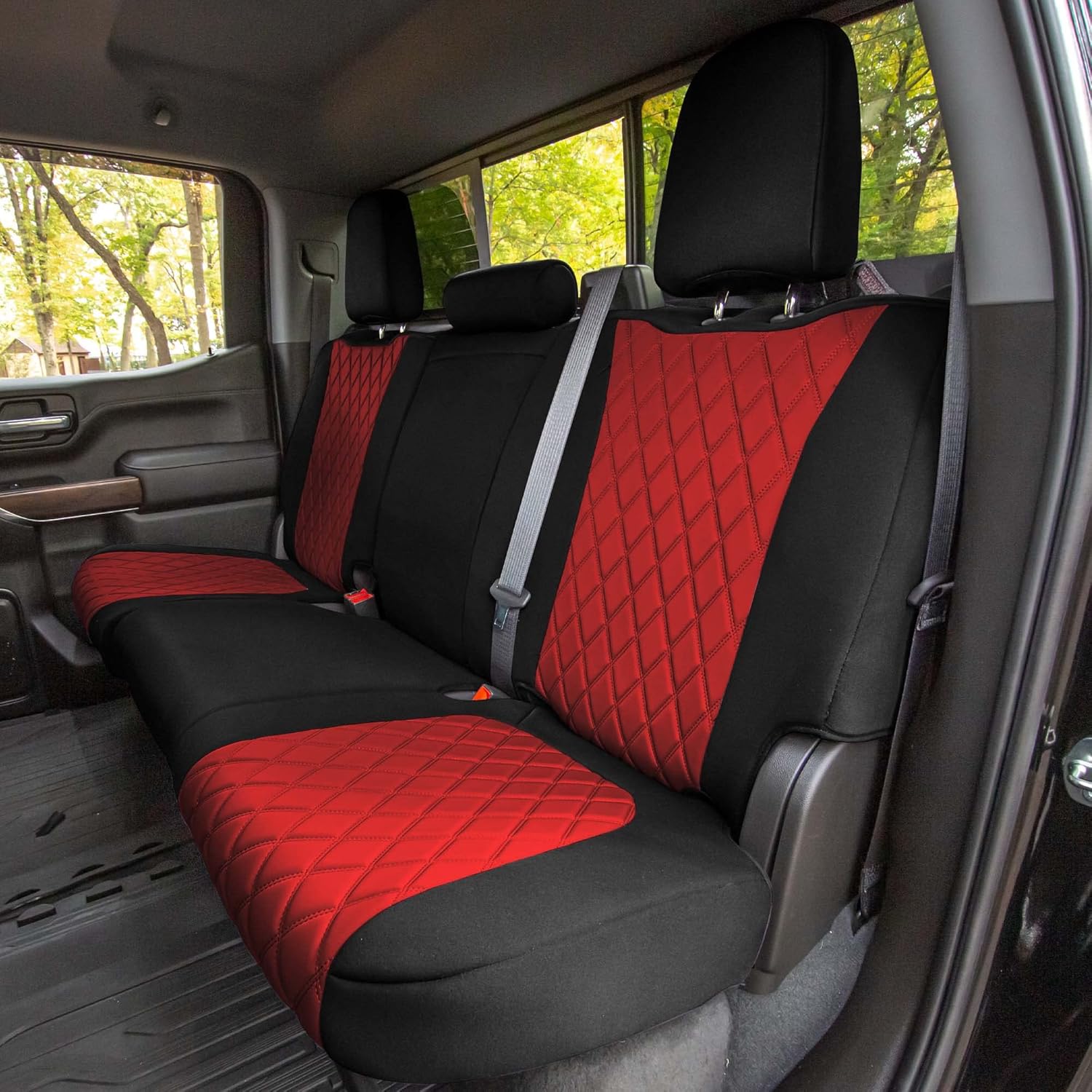 FH Group Custom Fit Car Seat Covers Specifically Made for 2019-2023 Chevrolet Silverado 1500 2500HD 3500HD WT | CUSTOM | LT Ultraflex Neoprene Water Resistant Automotive Seat Covers - Rear Set Red