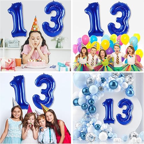 Miniatura 7 de Globos de color azul marino con el número 13 de 40 pulgadas, enormes globos digitales gigantes, globos de helio de números azul oscuro gigantes para