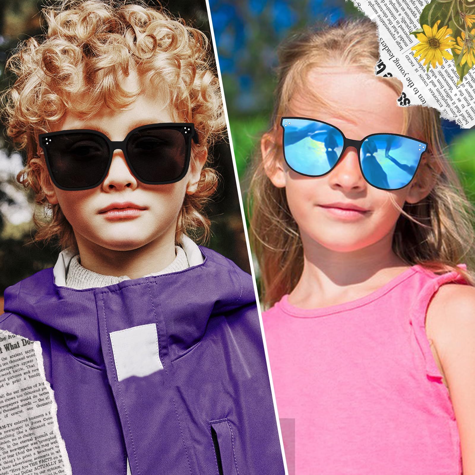 Lunettes de soleil carrées pour enfants - Design tendance - Protection UV - Pour garçons et filles de 4 à 10 ans