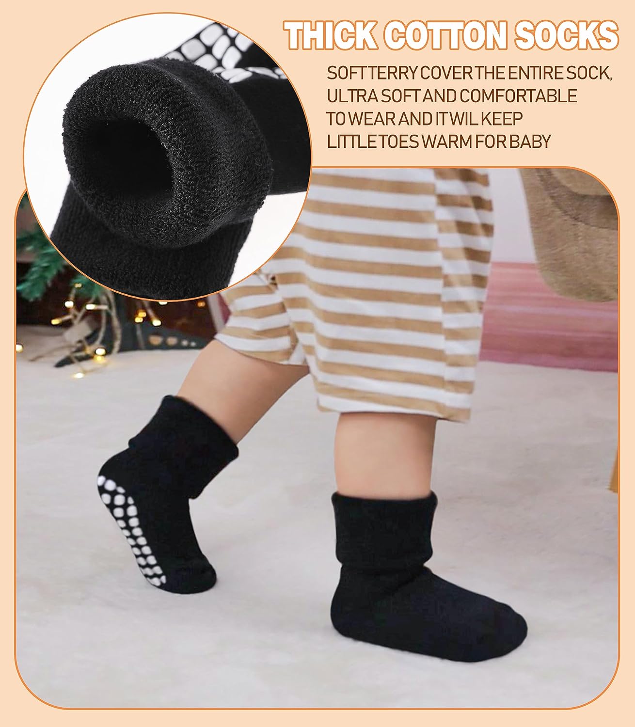LANLEO Baby Girls Boys Non Slip Socks with Grips Toddler Kids Unisex Warm Thick Cotton Ankle Crew Socks with Grippers - Image 6