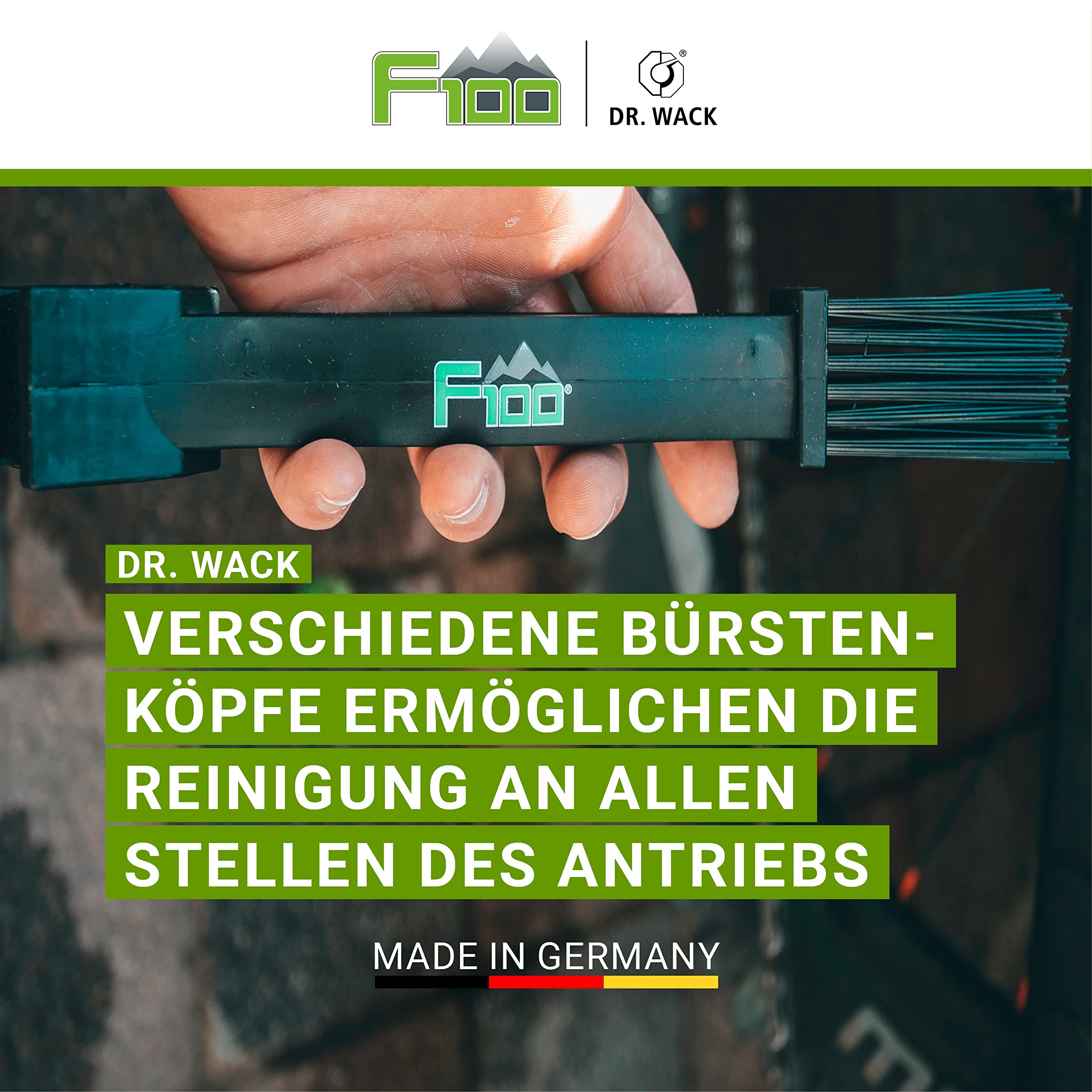 Dr. Wack Brosse F100 Pour Chaînes De Vélo – Nettoyage Efficace Avec Têtes Interchangeables – Entretien Premium Made In Germany
