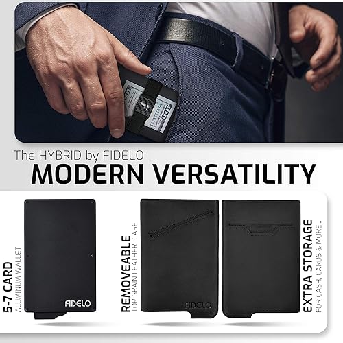 Miniatura 2 de Fidelo - Cartera minimalista para hombre, tarjetero delgado para tarjetas de crédito, con tecnología de bloqueo RFID, funda extraíble, negro (Black
