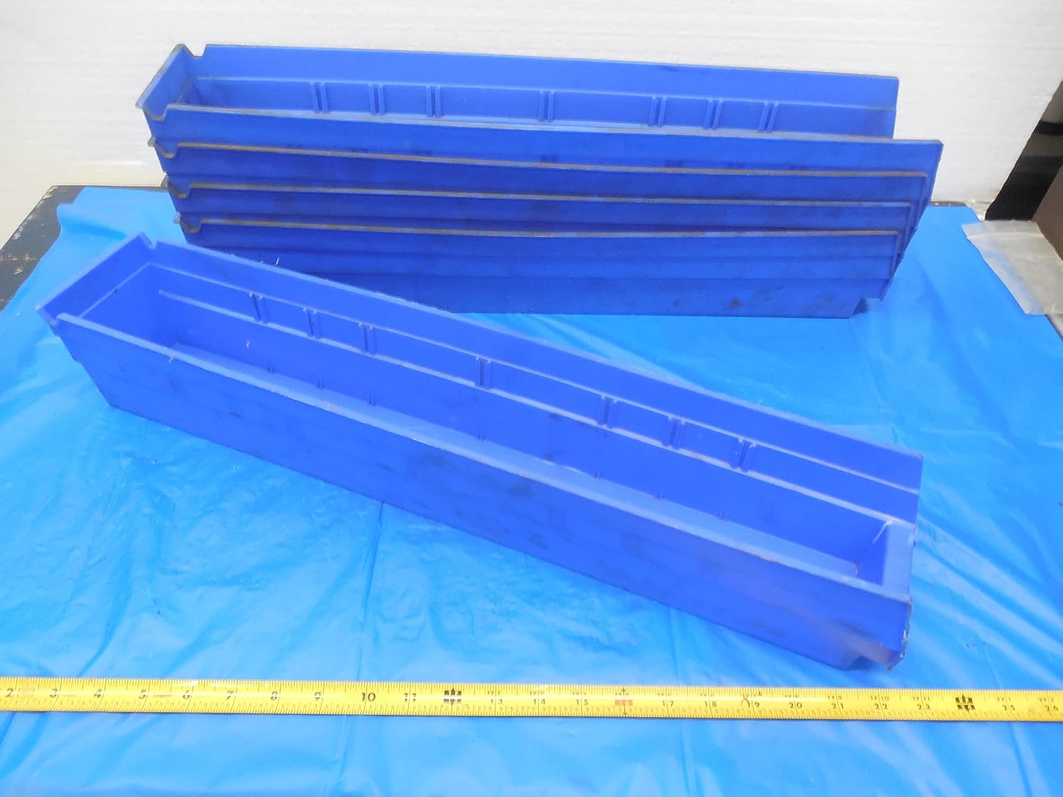M & J Tooling LLC LOT of 5#30-124 Blue Plastic Stackable BIN HIGH Hopper Shelf Storage
