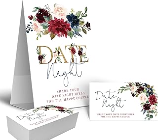 Burgundy and Navy Floral Date Night Game Sign and Cards Great For Bridal Showers and Weddings, Floral