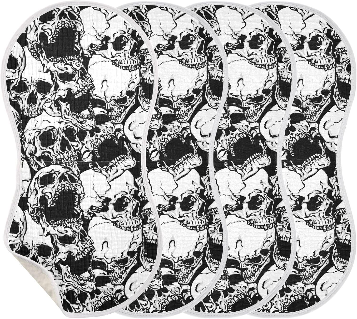 Muslin Burp Cloths for Baby Boys and Girls - 4-Pack Ultra Absorbent Skull Muslin Washcloths, Newborn Towel, Milk Spit Up Rags, Burp Cloth Bib for Unisex, 22 x 11 Inch