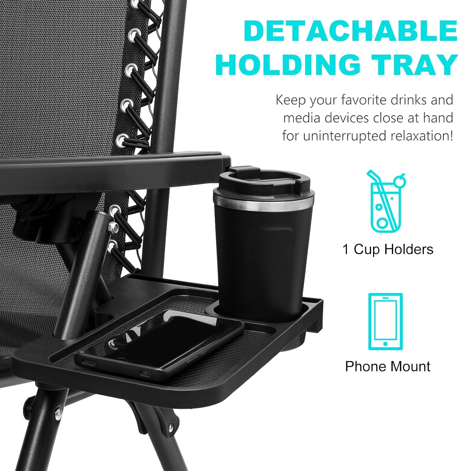 SZHLUX Set of 2 Adjustable Steel Mesh Zero Gravity Lounge Chair Recliners w/Pillows and Cup Holder Trays