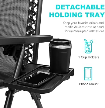 SZHLUX Set of 2 Adjustable Steel Mesh Zero Gravity Lounge Chair Recliners w/Pillows and Cup Holder Trays