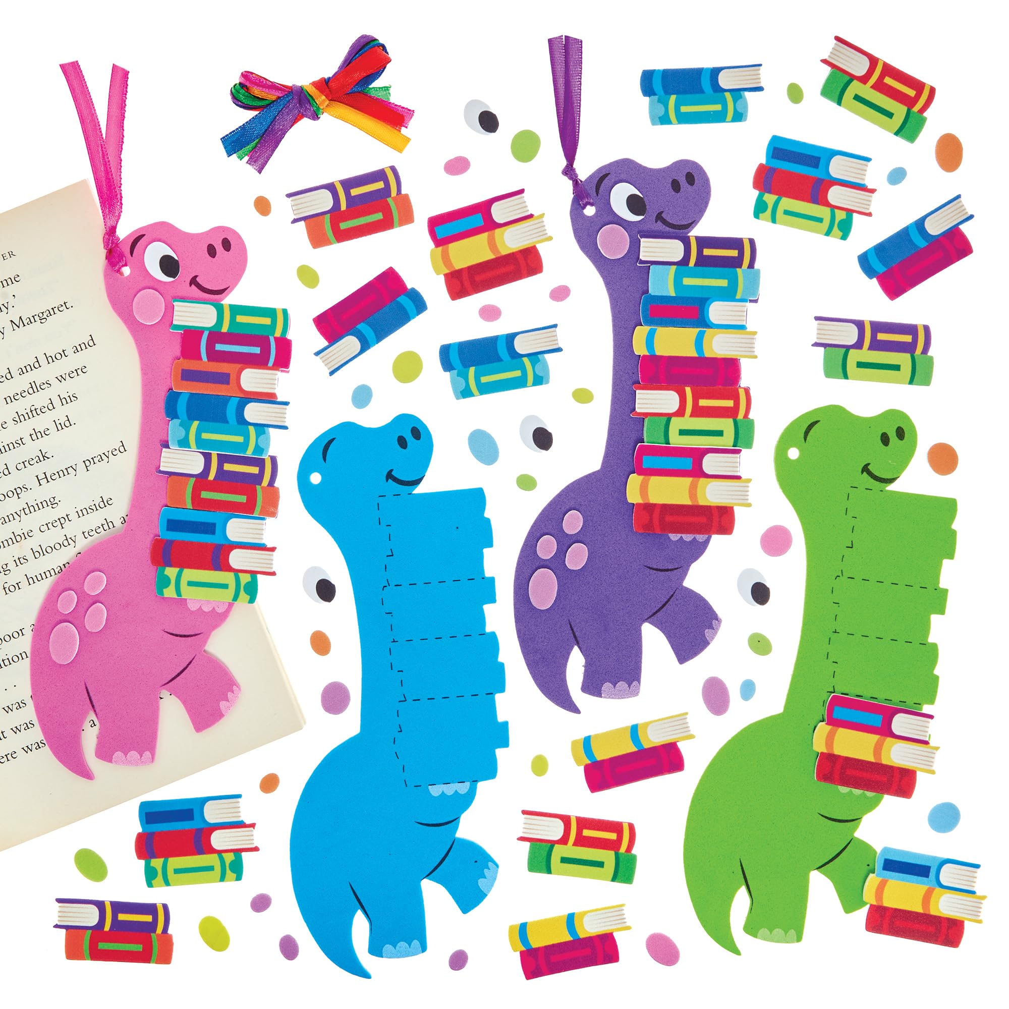 Baker Ross FN368 Dinosaur Bookmark Kits - Pack of 6, Bookmark Making for Kids, World Book Day Crafts