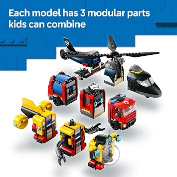LEGO City Helicopter, Fire Truck & Submarine Remix Kids Toy - 3 Building Toys in 1 for Boys and Girls, Ages 7+ Gift Idea for Birthdays - with 3 Minifigures - 60462