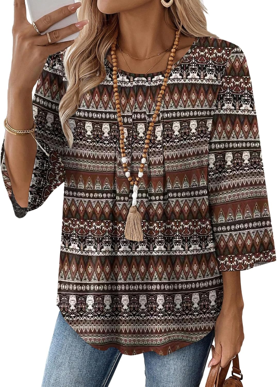 OFEEFAN 3/4 Length Sleeve Womens Tops Dressy Casual Women's Clothing Spring Outfits for Women 2026 Beach Vacation Clothes