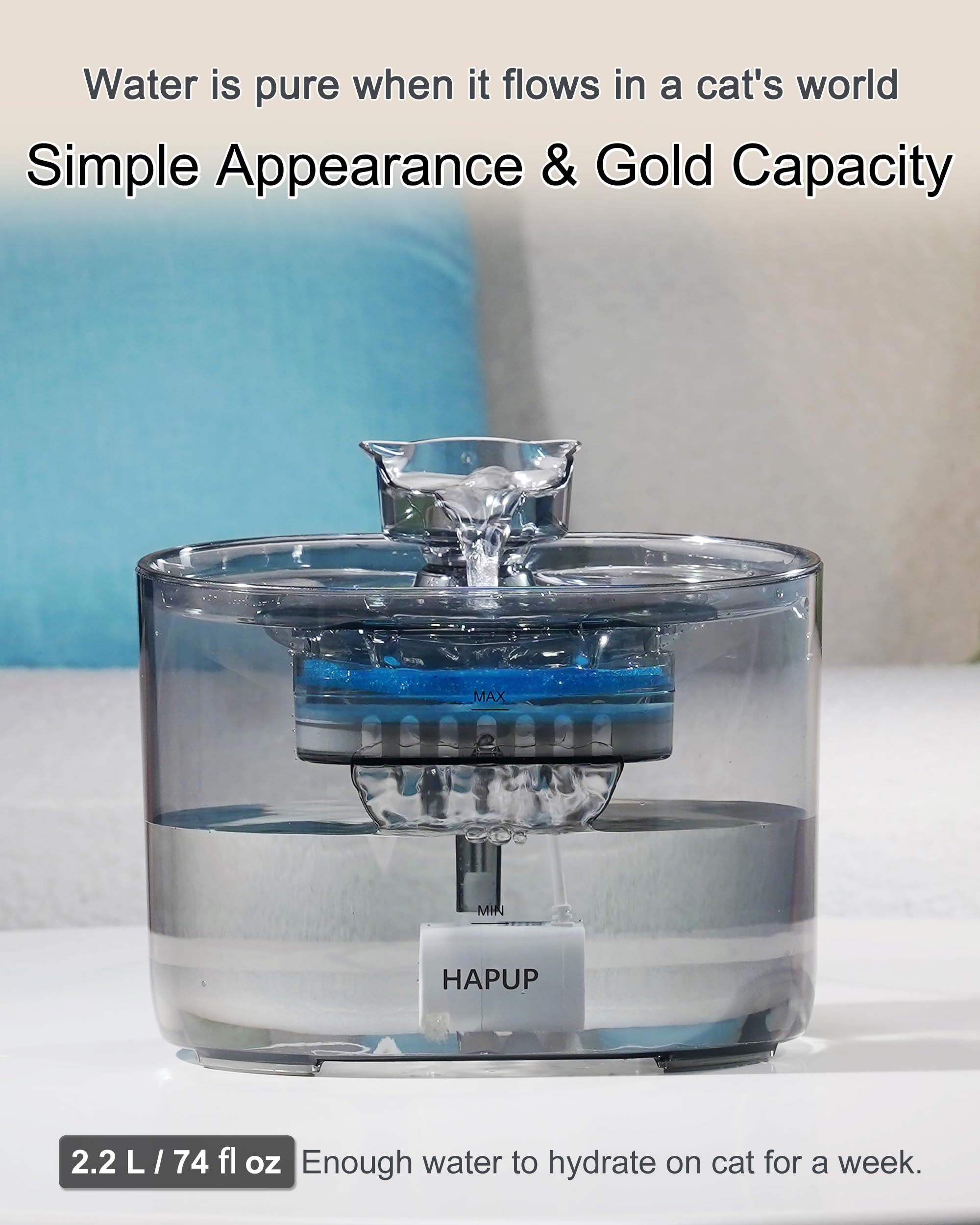 HAPUP Fontanella per Gatti Fontana per Gatti Fontanella Gatti 2,2L Distributore Acqua Gatti Automatico con 2 Filtri Fontana Gatto 1 Pompa USB 1 Adattatore UE 1 Spazzola