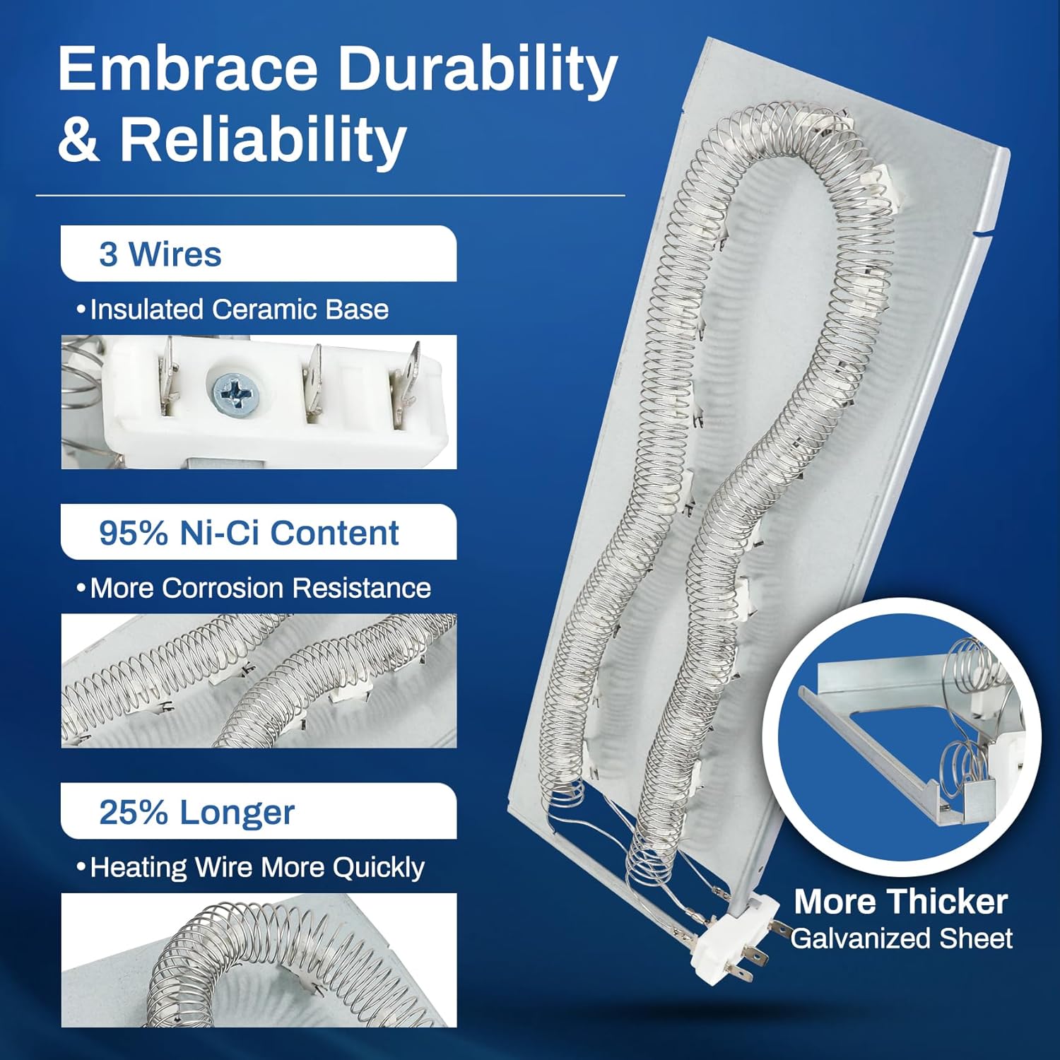 W11025156 W10608823 Dryer Heating Element for whirlpool Cabrio maytag Bravo XL kenmore Dryer, 3 Wire Heating Element Assembly, Dual Coil, Replaces Part Number 4461512 AP6037386 PS11770230 EAP11770230