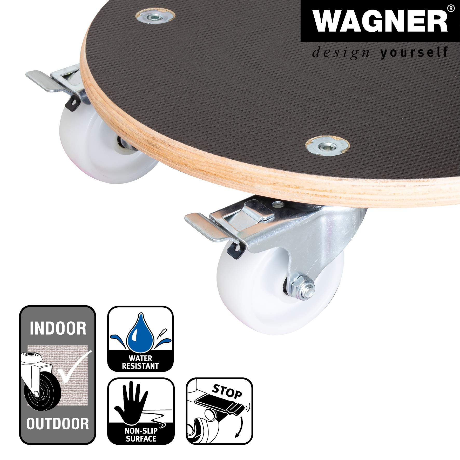 Wagner Carro de Transporte para Plantas Maxigrip Ø 38 x 11 cm I para Exterior + Interior I Madera contrachapada FSC® I 2 Frenos totales I Capacidad de Carga 250 kg I Fabricado en Alemania - 20110701