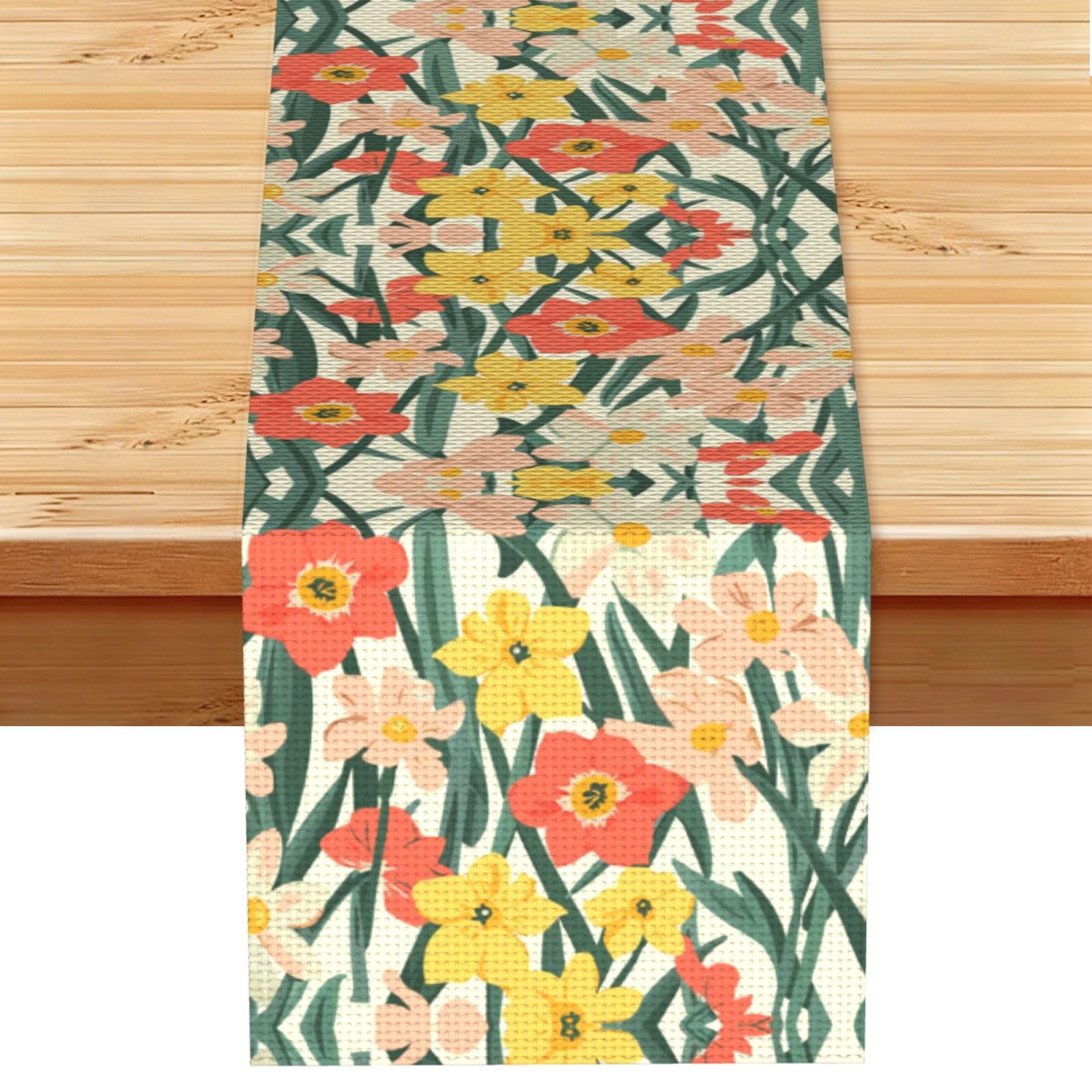 Crisp Pink Orange Blooms Printed Table Runner 13 x 72, Wrinkle Resistant Decor for Dining Table Coffee Table Fireplace