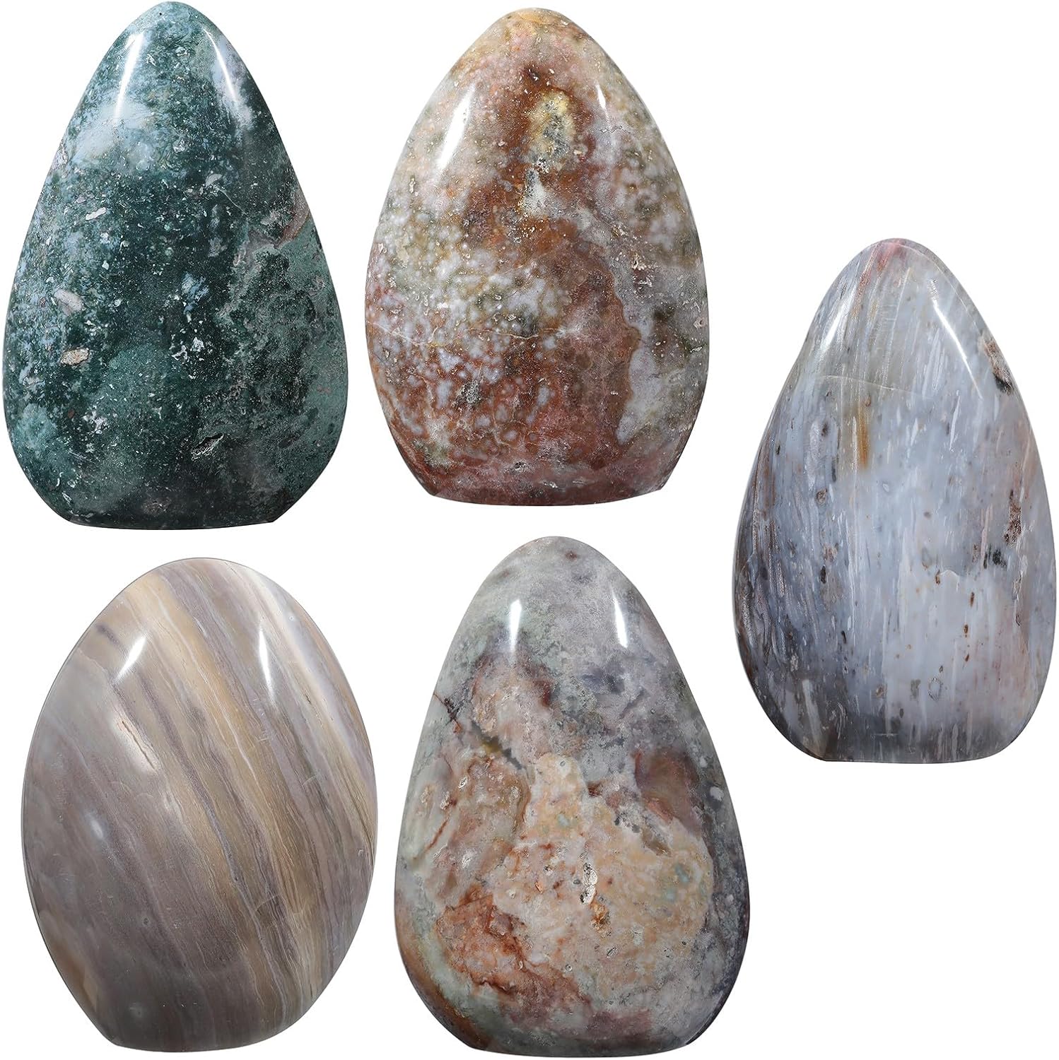 SUNYIK Irregular Ocean Jasper Stone Slab, Self-Standing Upright Ocean Jasper Plam Stone for Home Office Decor Meditation Relax, (2.01-2.5lb)