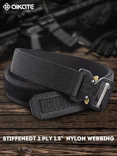 Miniatura 2 de AIKATE Cinturones tácticos para hombre, cinturón EDC de liberación rápida resistente, cinturón de batalla militar de nailon reforzado de 2 capas de