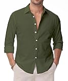 EOUOSS Linen Shirts for Men Casual Button Down Long Sleeve Shirt Solid Summer Beach Hawaiian Shirts