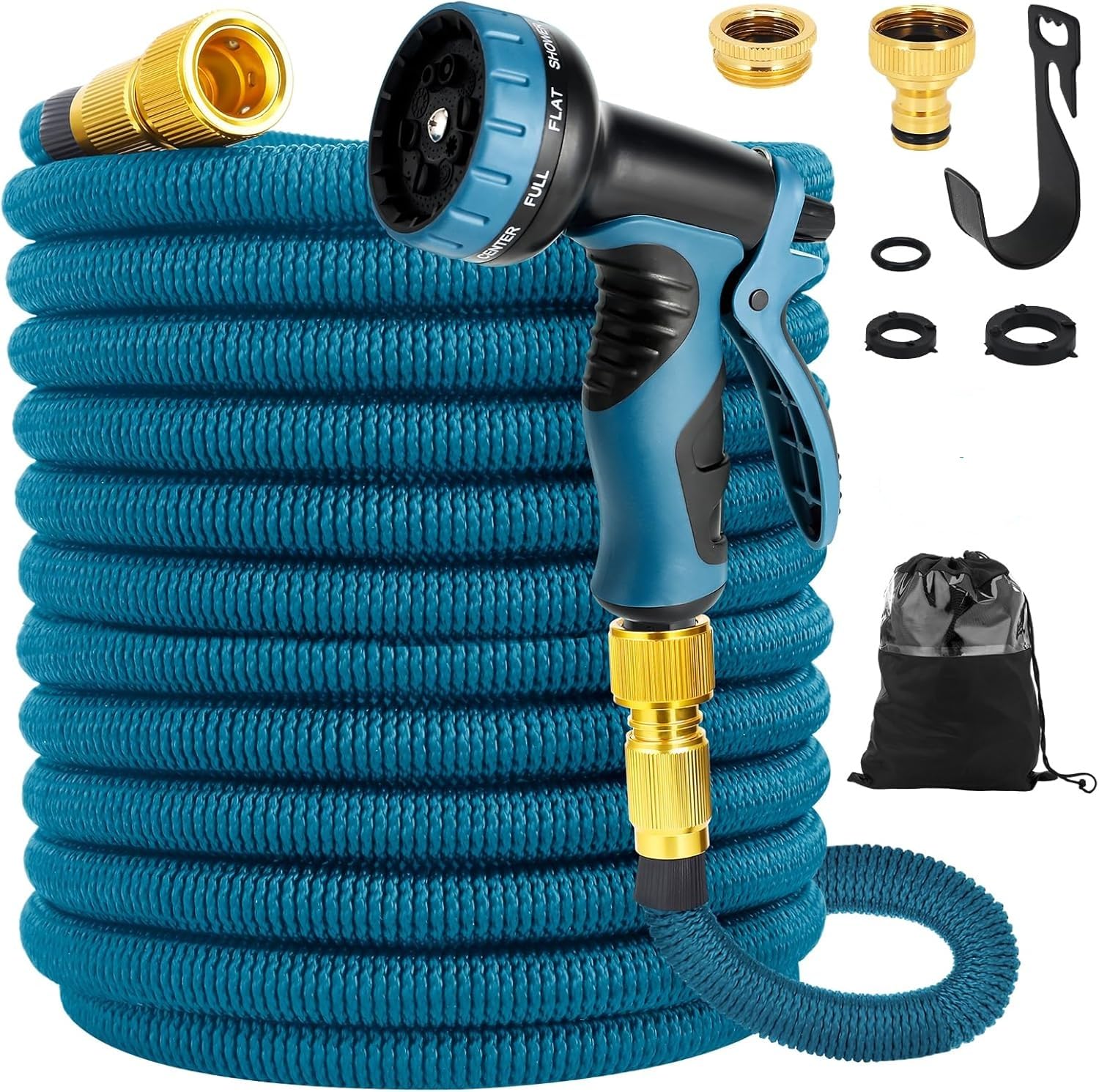 Expandable Garden Hose 75FT | 10 Function Spray Gun and 3/4", 1/2" Brass Fittings, No-Kink Flexible Hosepipe for Garden Watering, Outdoor Yard Cleaning