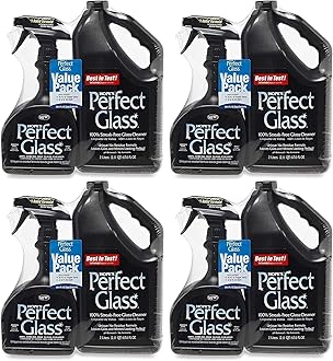 HOPE'S Perfect Glass Cleaner, Streak-Free, Ammonia-Free Window, Mirror, Screen, and Shower Door Cleaner, Indoor and Outdoor Glass Surfaces, 32 Fl Oz Spray Bottle and 67.6 Fl Oz Refill, Pack of 4