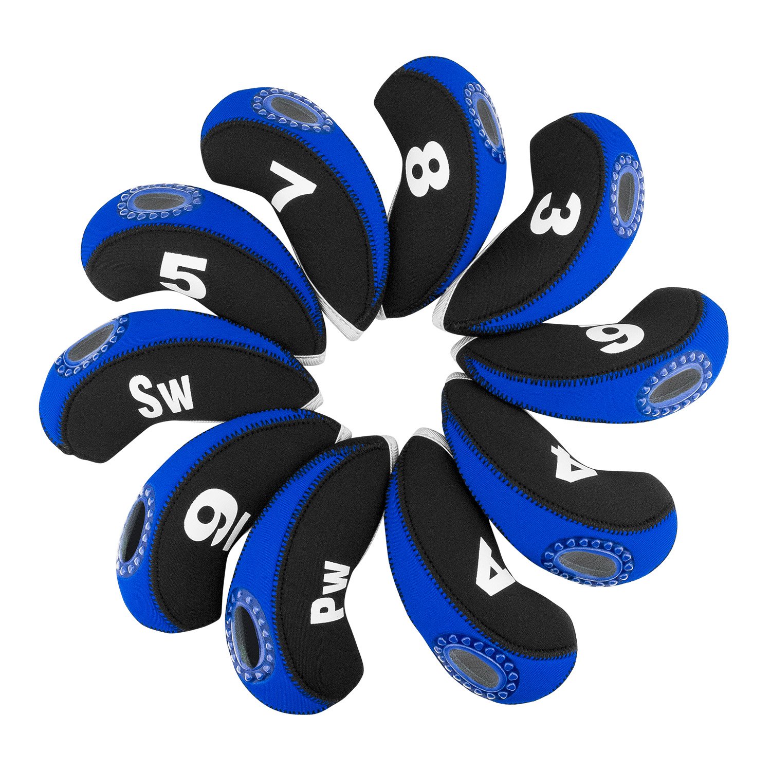 10pcs/set Golf Iron Head Covers 3-9 A/SW/PW Elastic Neoprene Material with Number Tag Protect Case for Irons (Blue)