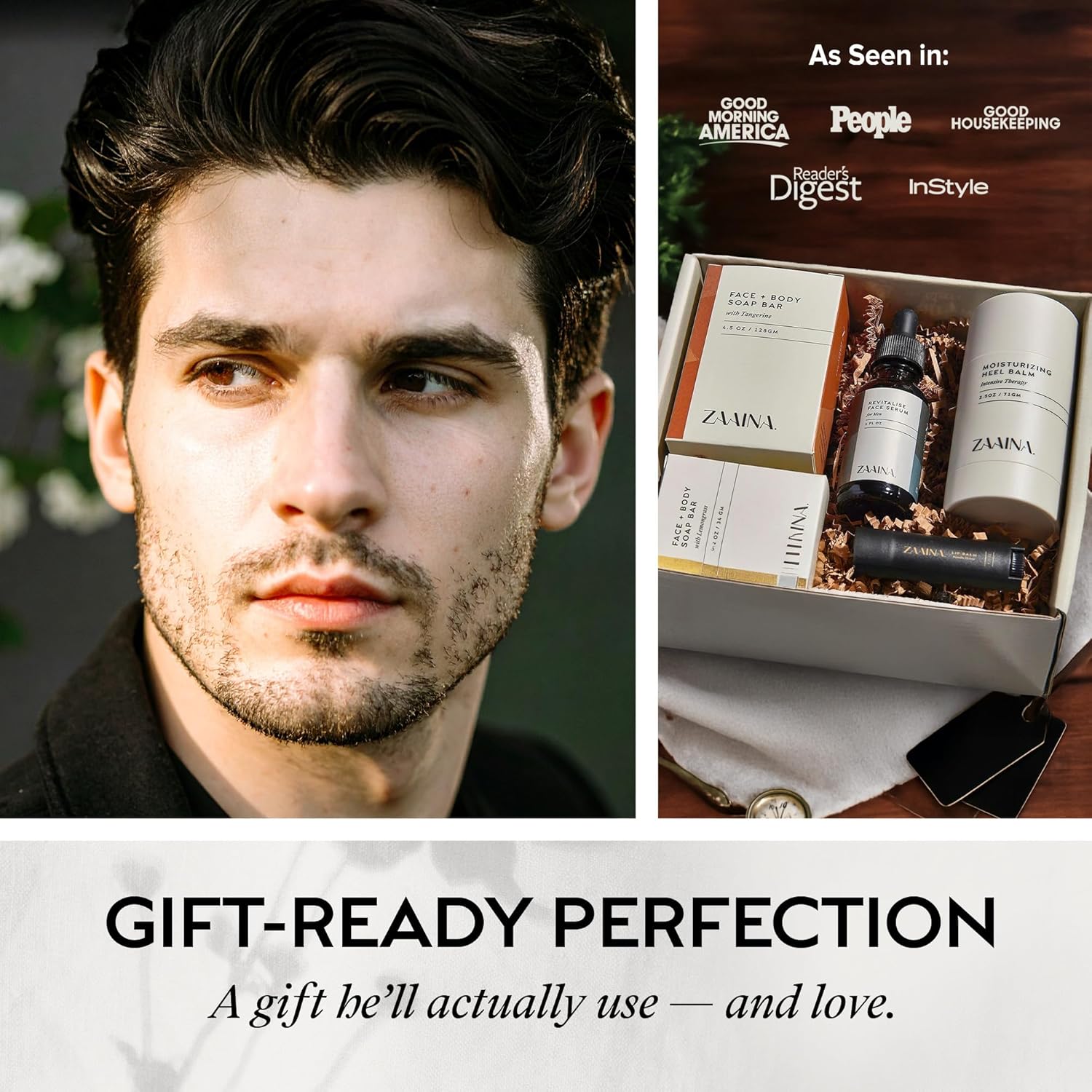 ZAAINA Men’s Spa Gift Set - Relaxing Spa Care Package, Luxury Natural Handmade Grooming Kit for Husband Dad Friend, Father's Day Gifts Ideas for Men, Birthday Gifts for Him