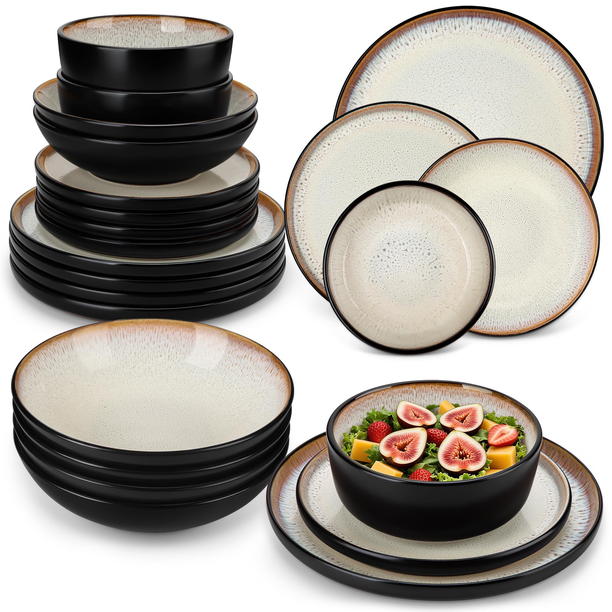 vancasso Bonita Cereal Bowls, 25 oz Ceramic Soup Bowls Set of 6, Serving Bowls, Dessert Bowls, Dipping Bowls, Dishwasher & Microwave Safe, for Salad, Porridge, Rice, Warm Color — view 20