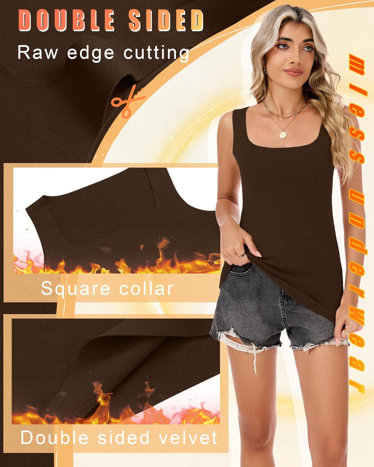 4 Pack Women's Thermal Fleece Sleeveless Tank Tops, Square Neck Slim Fit Camisole Warm Base Layer Underwear Vest - Image 2