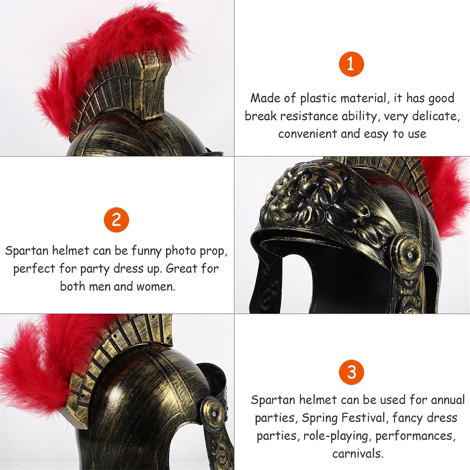 SOIMISS Vintage Roman Soldier Helmet with Crimson Plume, Classic Cosplay Headwear for Men, Historical Warrior Helmet Prop for Costume Parties and LARP