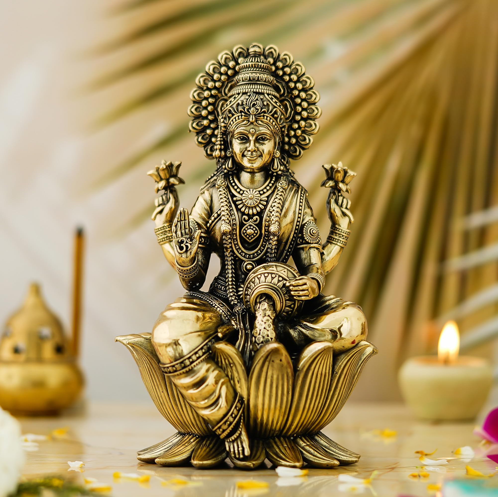 Brass Mata Lakshmi Ji Sitting On Kamal Flower Murti 3 Inch Goddess Laxmi Maa Blessing Idol For Diwali Pujan Maa Padma Feng Shui Kamla Figurine Devi Narayani Statue For Home Office Gifting And Decor-image-19