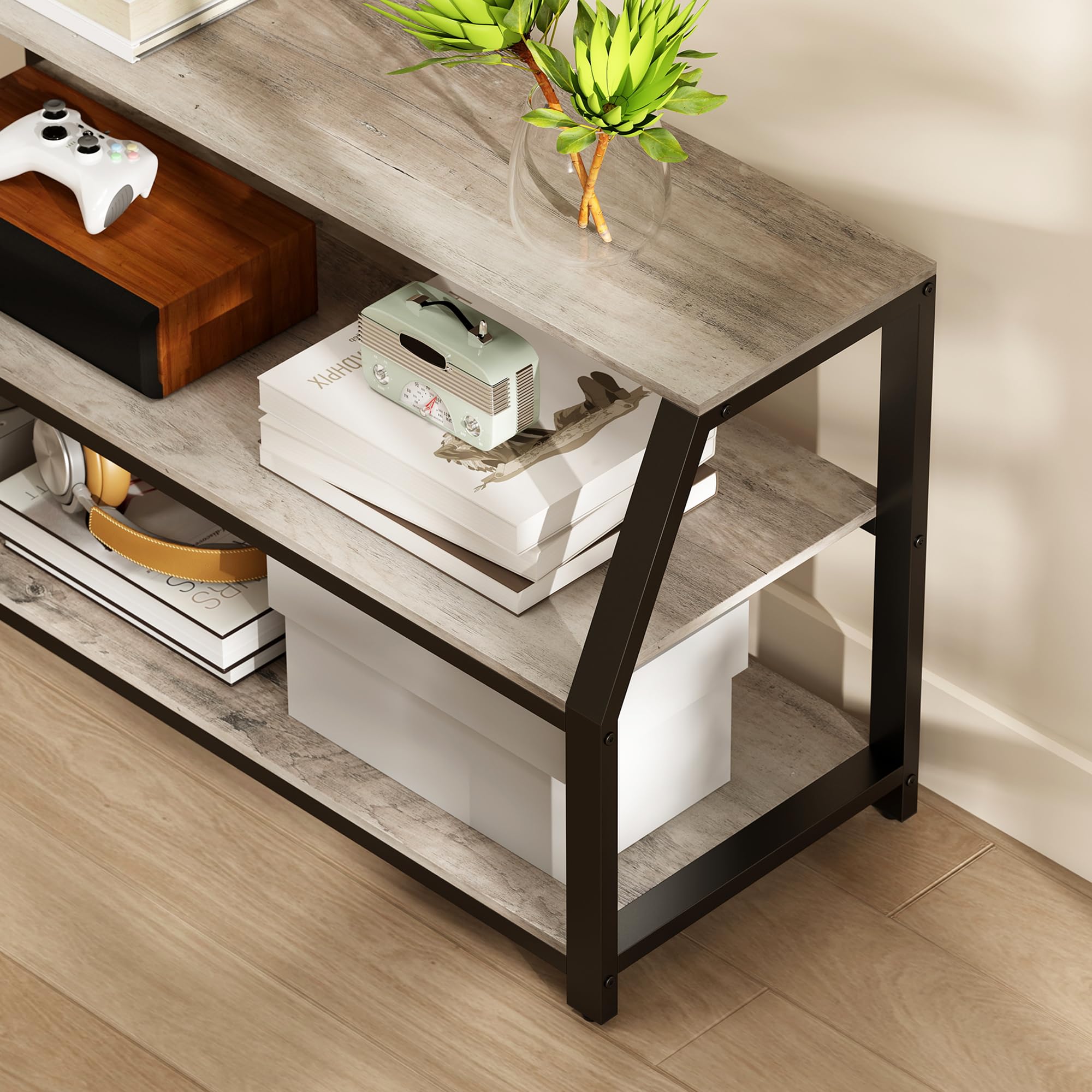 HOMCOM Meuble TV 110 cm avec Support pour Téléviseurs 72 Pouces, Gris | Meuble Télé, 2 Étagères Ouvertes, Cadre en Métal, Banc TV, pour Salon, Chambre