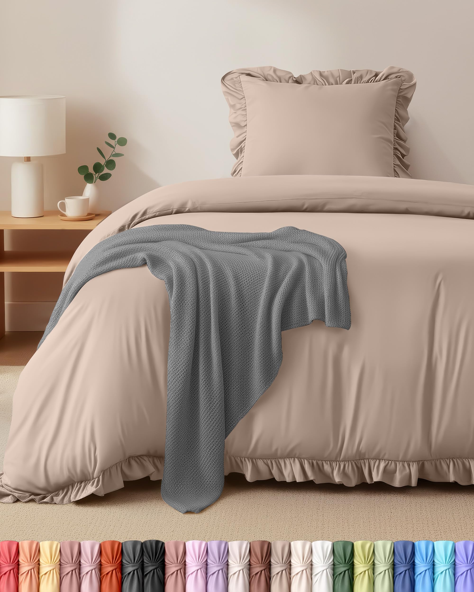 Utopia Bedding Ruffle Bedding Set 135x200 cm - Microfiber Duvet Cover 135x200 cm + 1 Pillowcase 80x80 cm - Beige — image 1