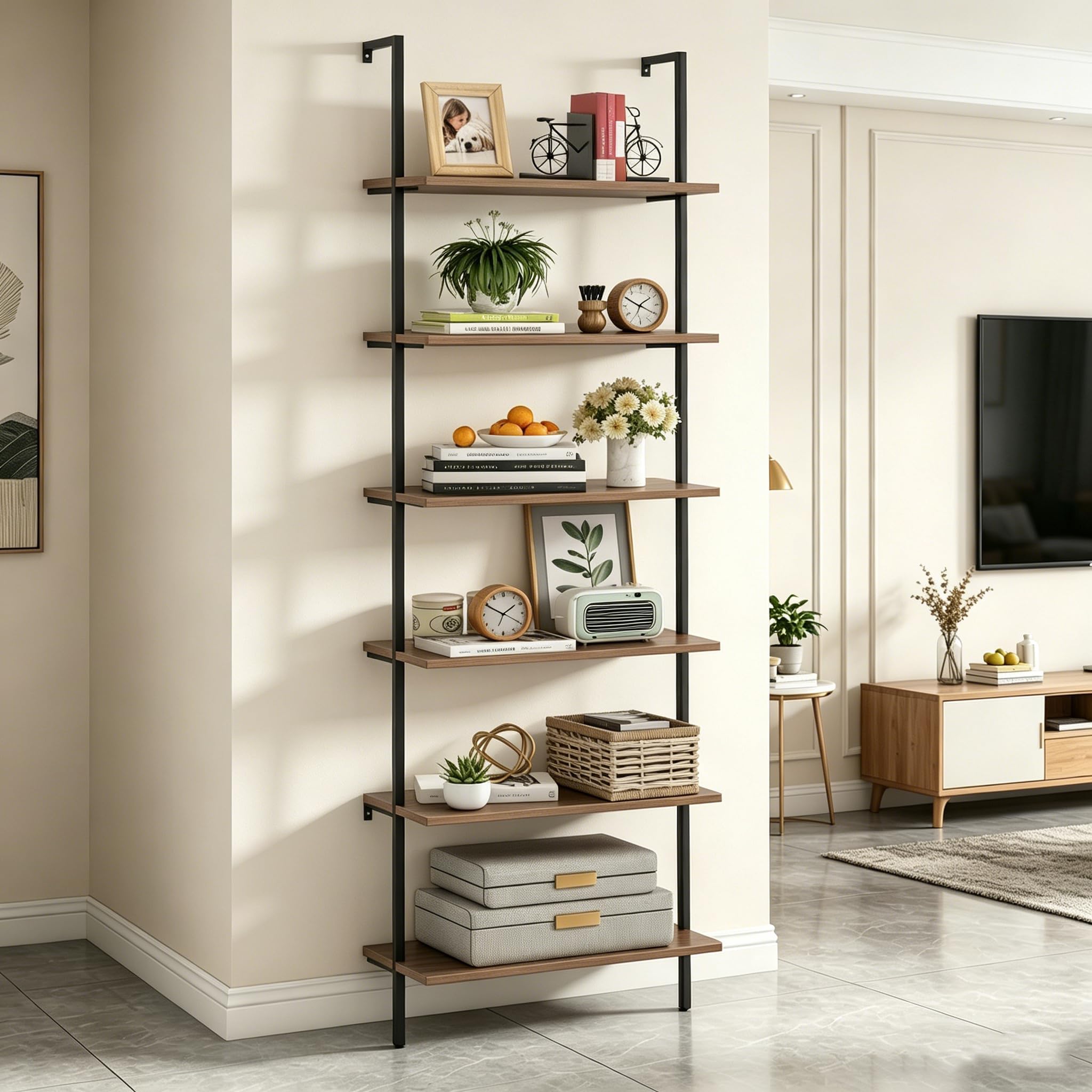Wolawu Ladder Shelf 6 Tiers Brown