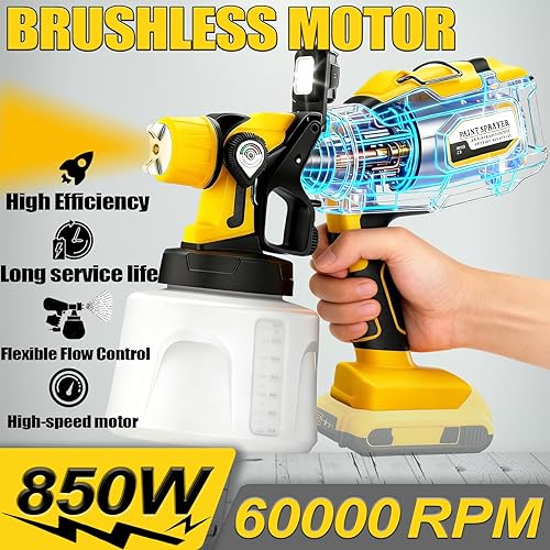 Miniatura 2 de Pulverizador de pintura inalámbrico compatible con batería DEWALT de 20 V MAX de 850 W, motor sin escobillas, capacidad de 47.3 fl oz, pulverizador