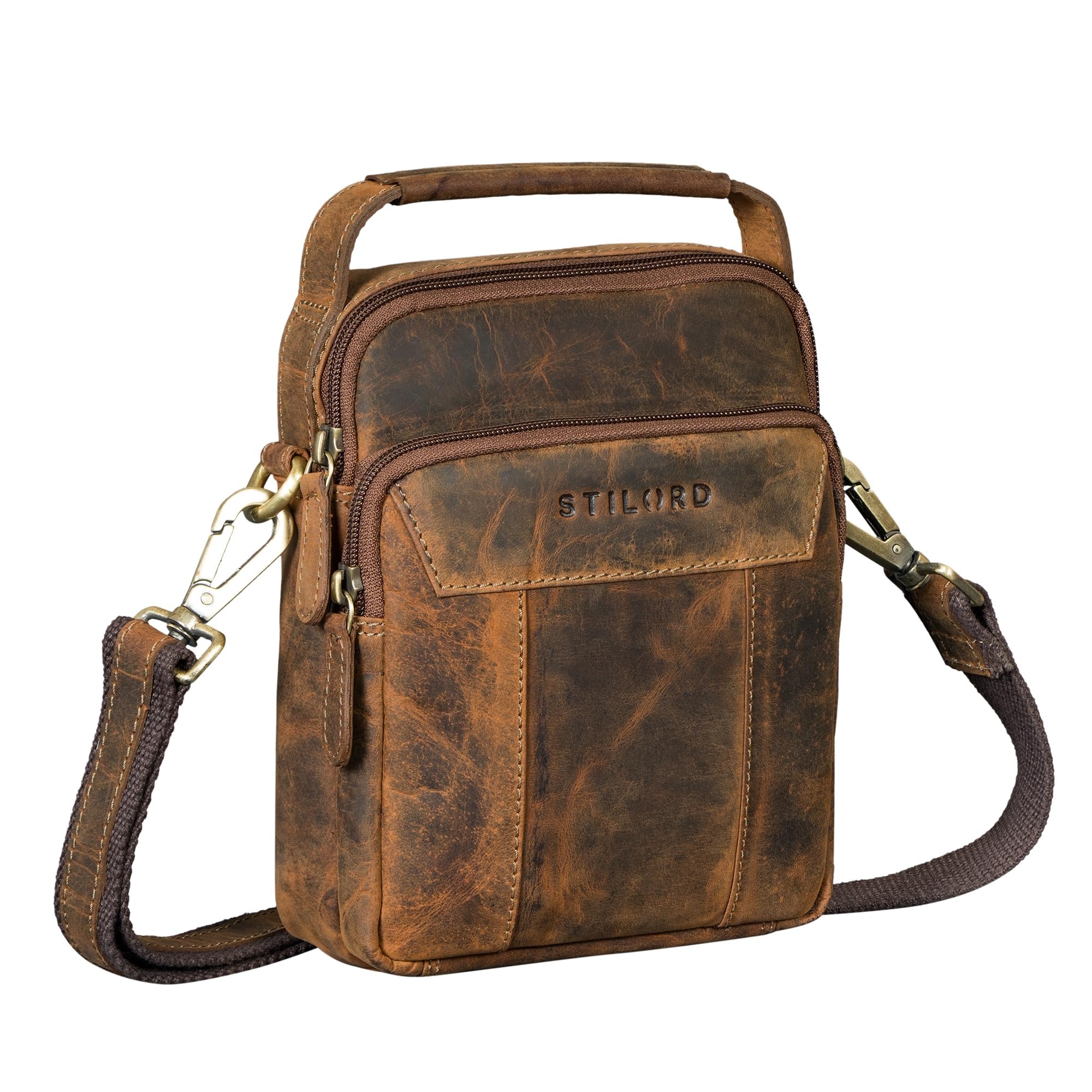 STILORD Nomad Bolso bandolera de piel para hombre pequeño, bolso de hombro, bolso cruzado de piel auténtica, negro