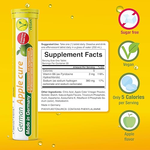 Miniatura 3 de T&D German Apple Cure - 240 tabletas efervescentes veganas - Sabor a manzana - Fabricado en Alemania