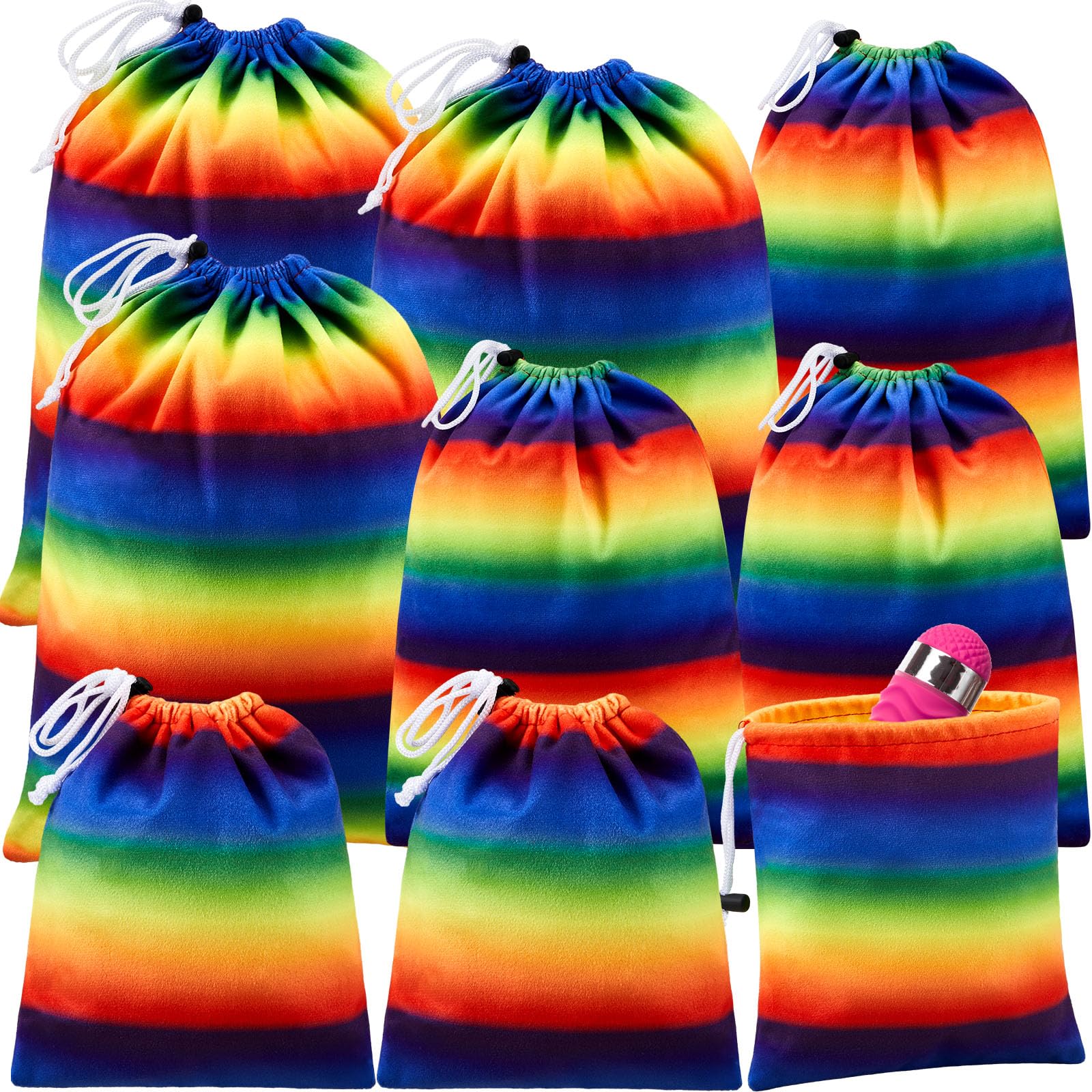 Amylove 9 Pcs Satin Game Toy Storage Bag Silk Drawstring Bags Gift Bags Pouches for Lightweight Toys Organizer Stuff Sack Foldable Travel Pouch for Women, 3 Sizes(Rainbow Color) โ image 1