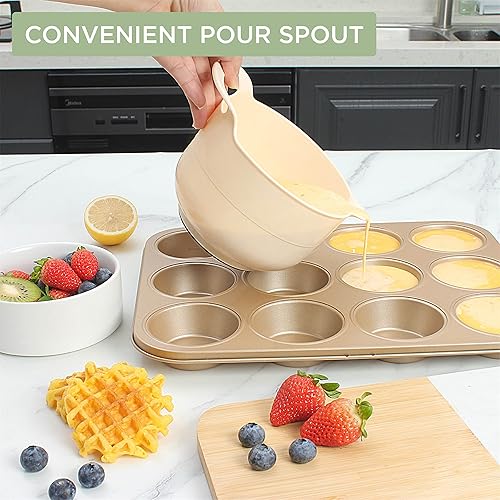 Vista 108 de COOK WITH COLOR Nesting - Juego de cuencos de plástico para mezclar con boquillas y asas, color rosa, 4 piezas antideslizantes