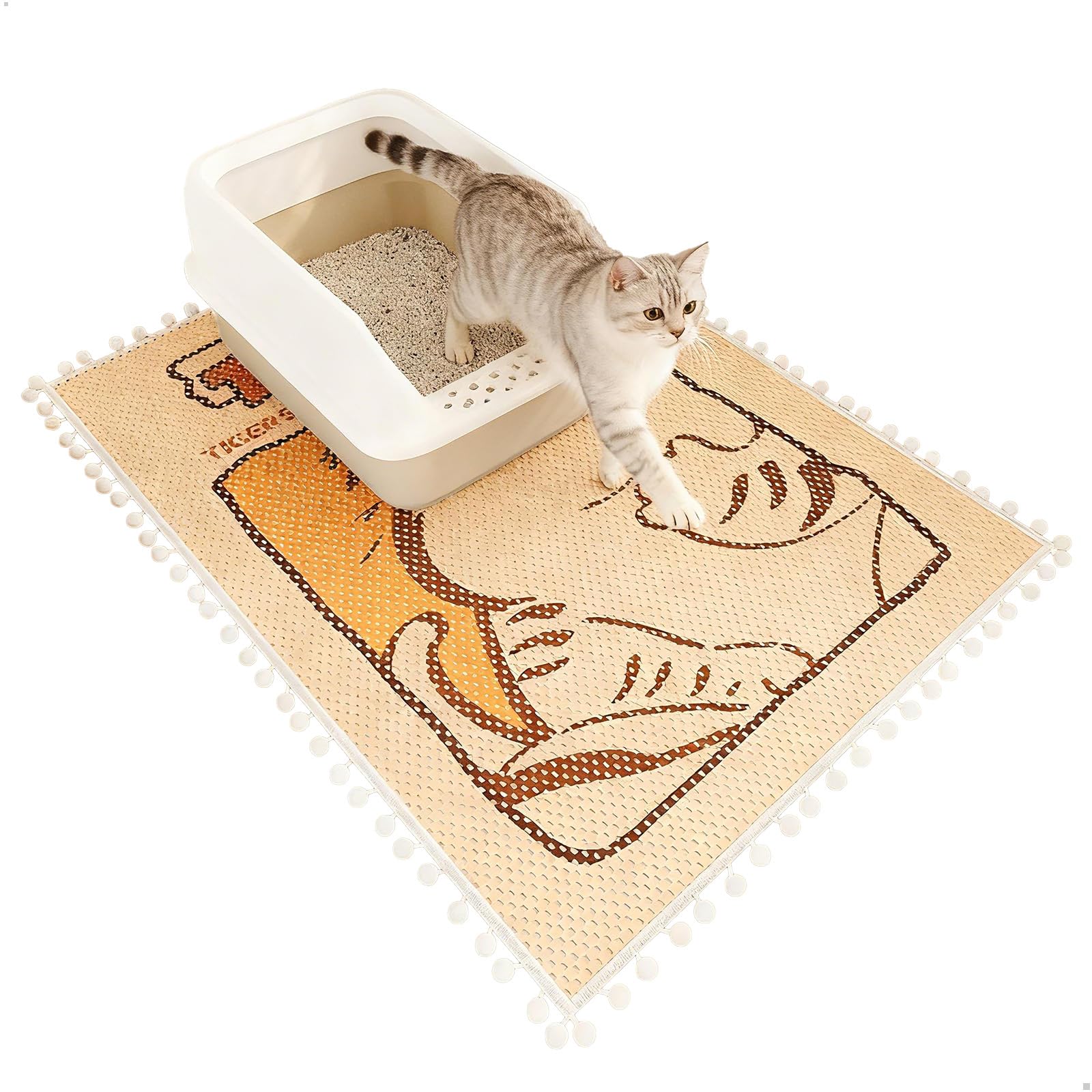 Mata do kuwety dla kota, 50 x 80 cm, dwuwarstwowa mata dla kota do kuwety i toalety, antypoślizgowa, łatwa do czyszczenia, miękka dla kociąt łap (khaki)