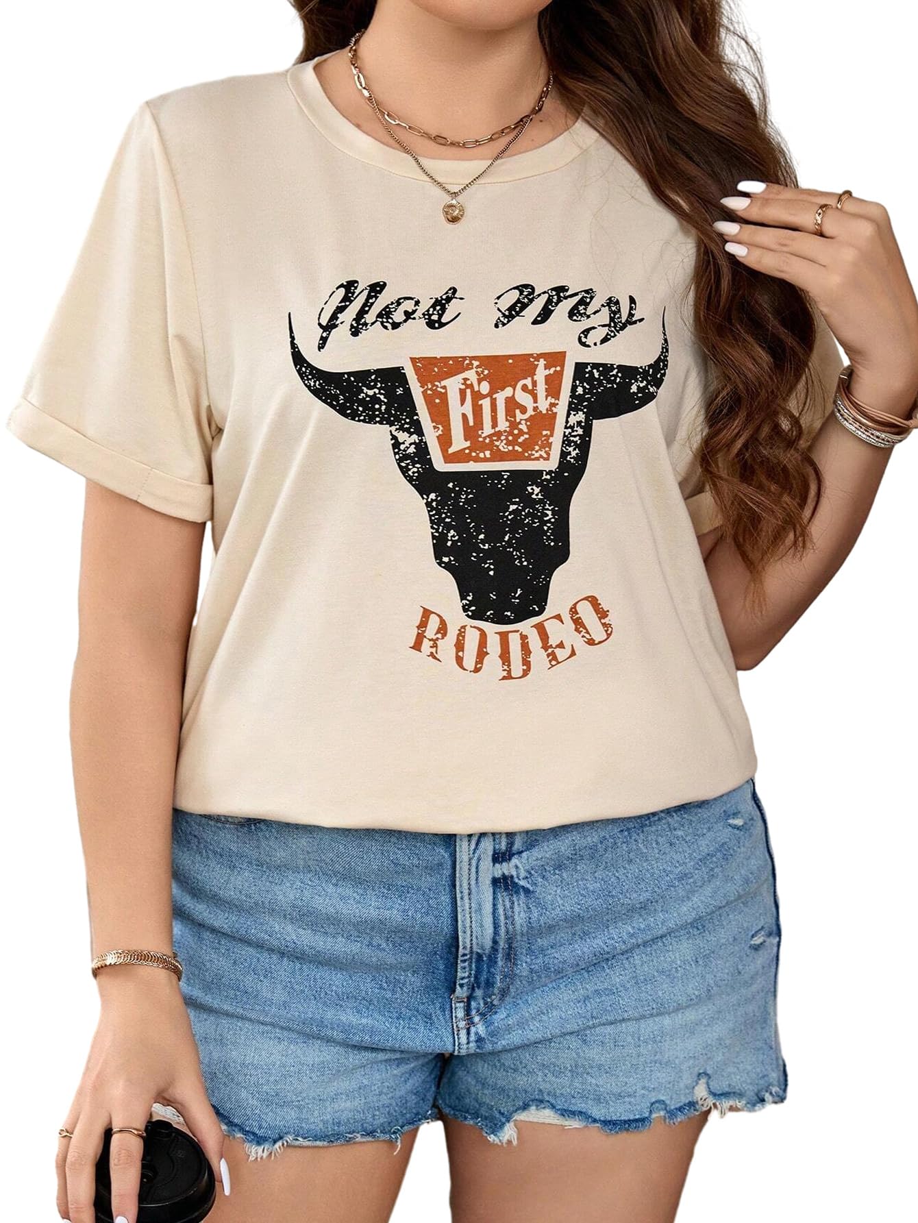 Women's Plus Size Tops Western Shirts Country Cowgirl Outfits Not My First Rodeo Graphic T-Shirts