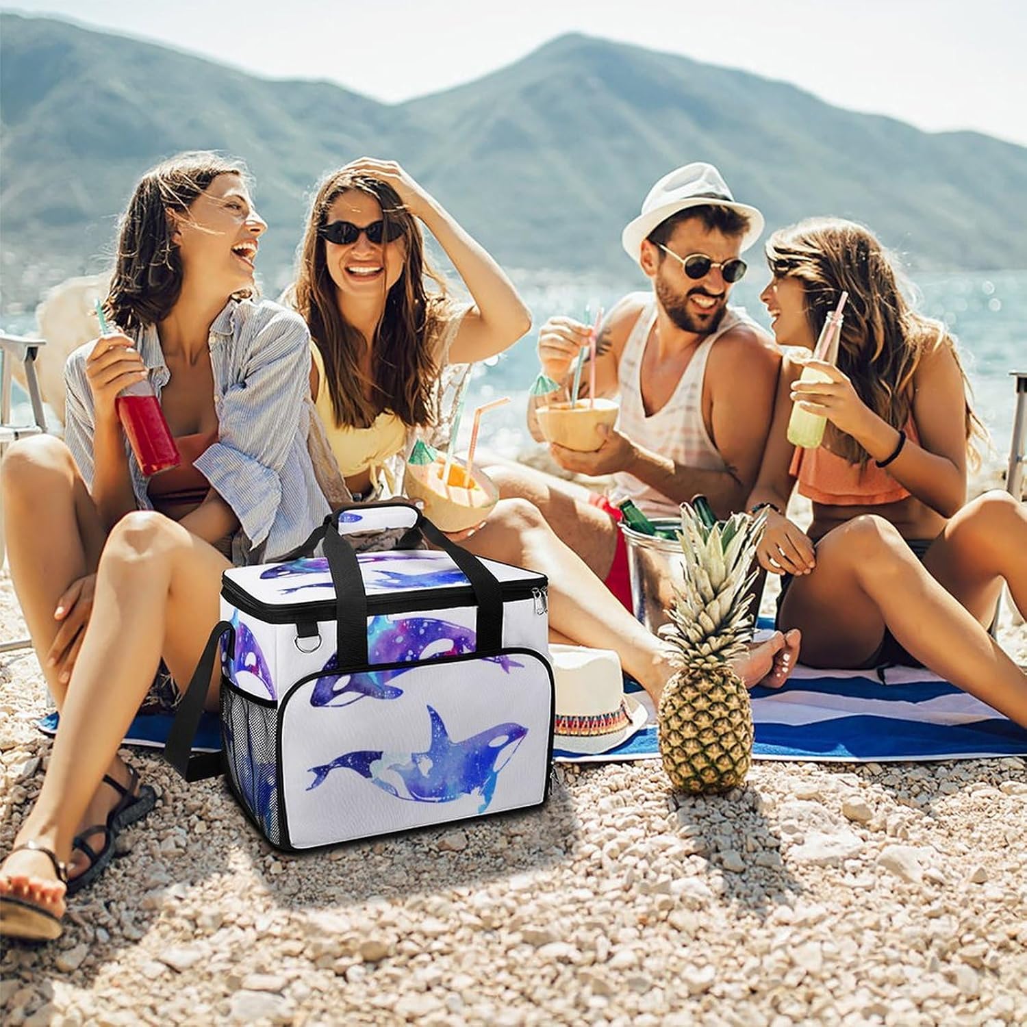 Insulated Picnic Backpack Tote Bag, Large Capacity 30L Orca Killer Whale Cooler Bag Leakproof Beach Bags Portable Lunch Box Waterproof Picnic Basket for Beach Camping BBQ