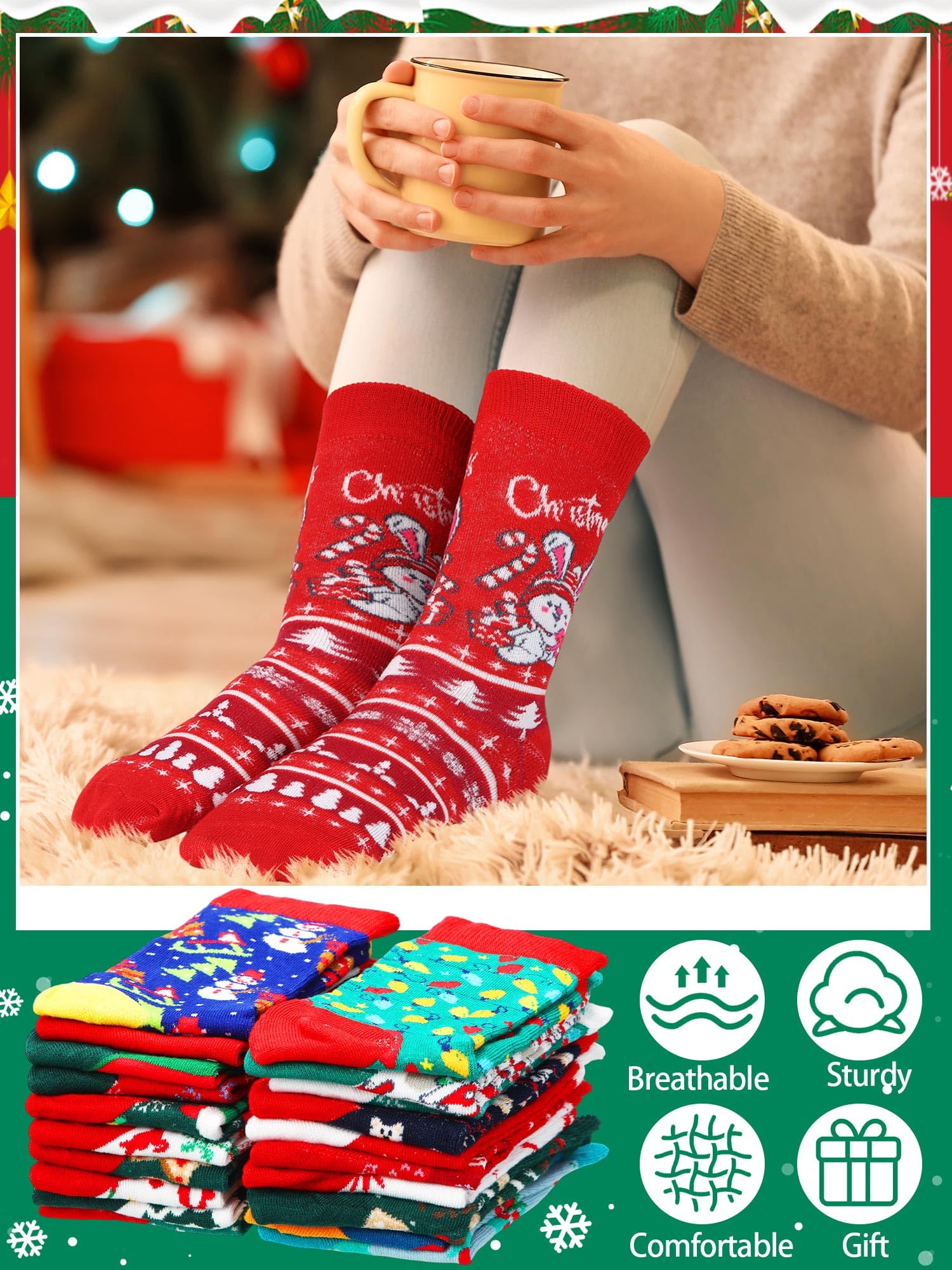 Shinymoon 24 pares de calcetines a granel, divertidos calcetines novedosos para mujeres y niñas, regalos de vacaciones