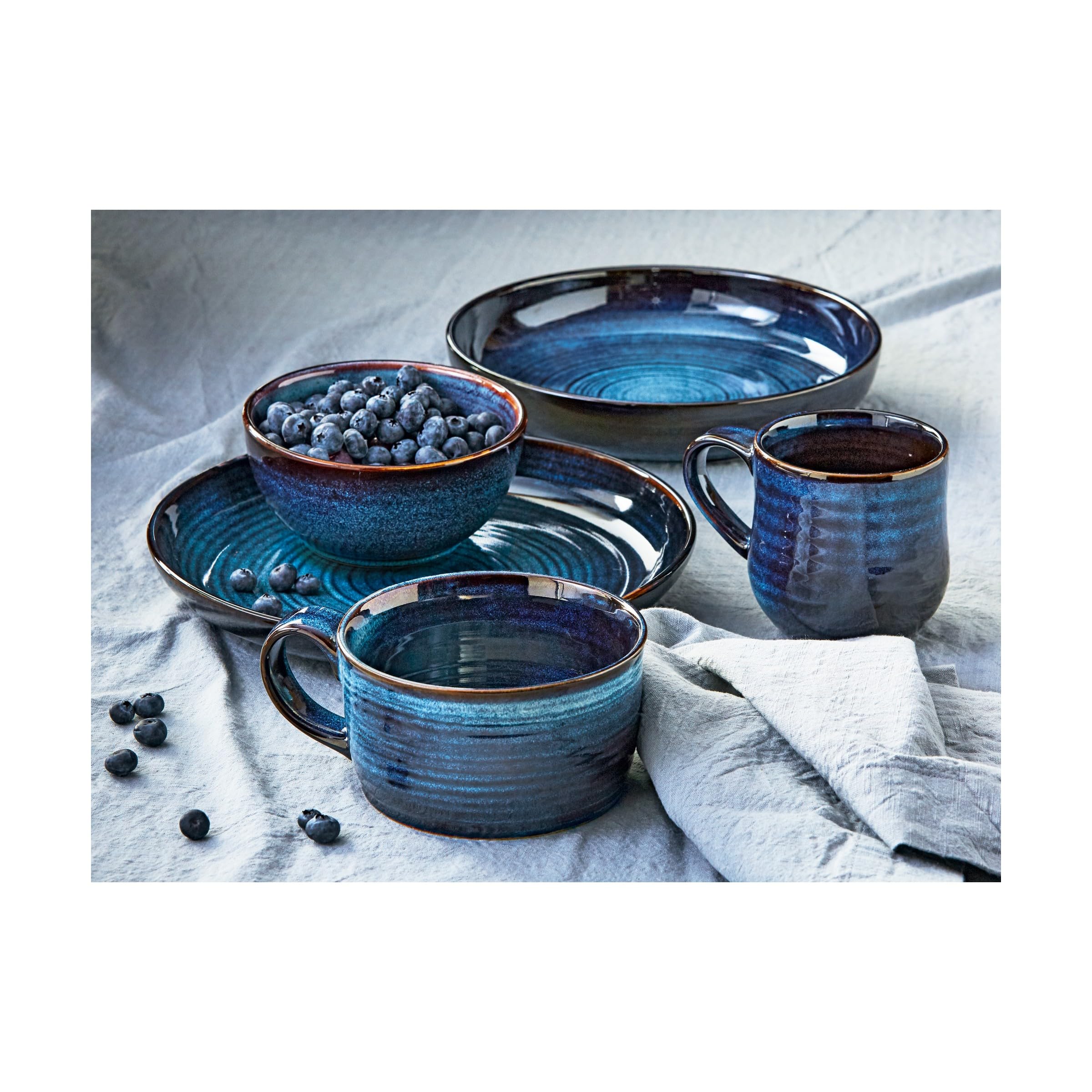 TAG Loft Textured Reactive Glaze Stoneware Bowl Midnight Blue 17 oz. Dishwasher Safe Reactive Glaze Bowl Blue
