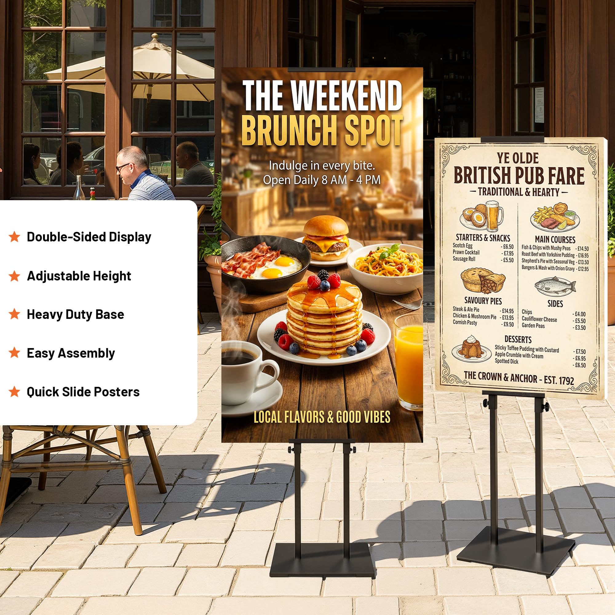 Support Panneau Publicitaire Double Face, Réglable 109–203 cm, Base Lourde,Porte-Affiche pour Panneau Mousse pour Restaurant, Événement, Magasin (1 Pièce)