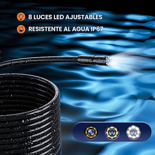 Miniatura 6 de Daxiongmao Cámara endoscopio con luz, boroscopio HD 1080P con 8 luces ajustables, cámara de serpiente impermeable IP67, ideal para inspeccionar