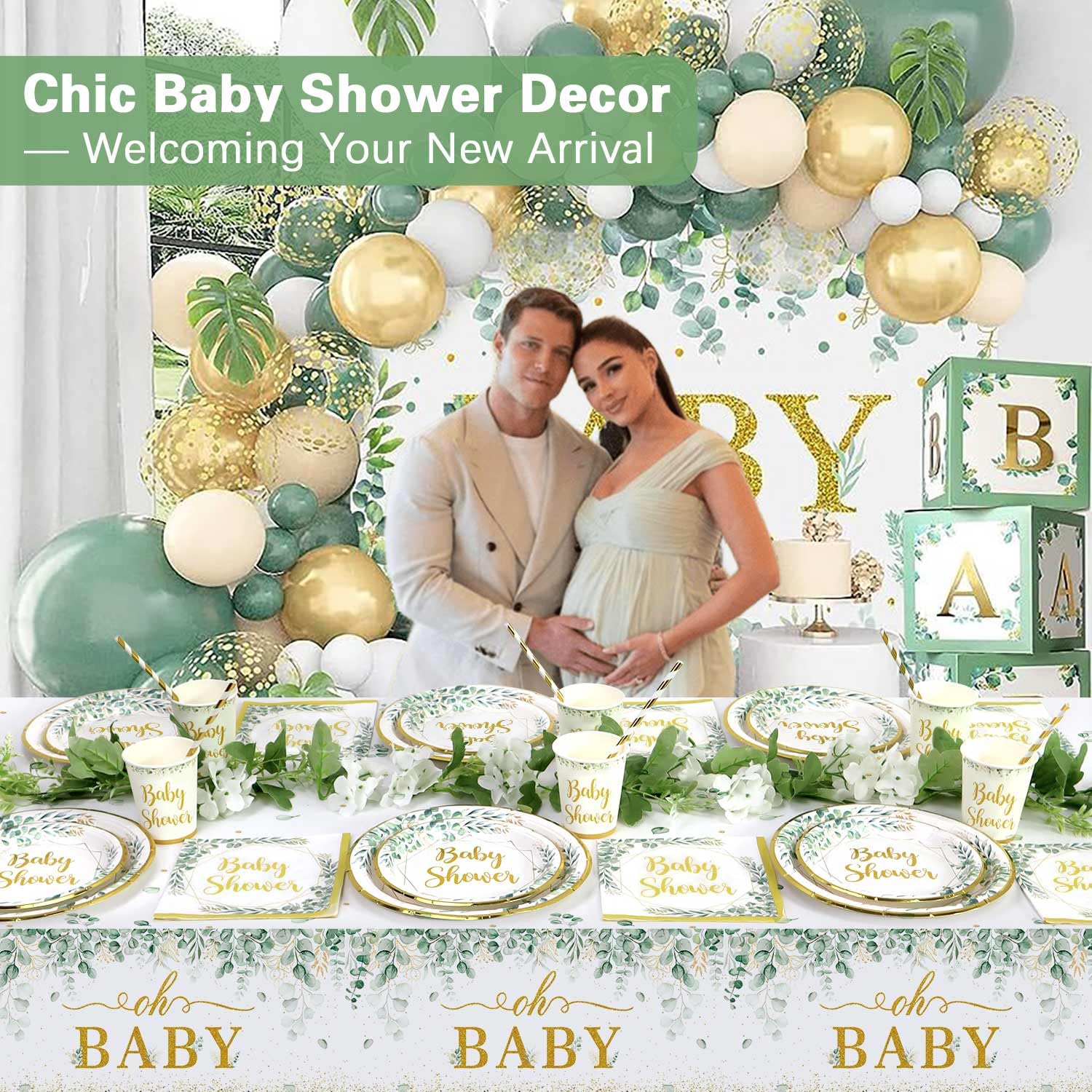 Saliegroen Neutrale Baby Shower Decoraties Borden Set Saliegroen Neutrale Baby Shower Decoraties Borden Set