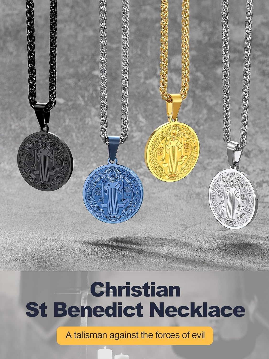 U7 Saint Benedict/Michael Medal Necklace, 316L Stainless Steel Virgin Mary Necklace for Men Women, Bible Verse Protection Necklace Catholic Jewelry,22"-24" Adjustable - Image 7