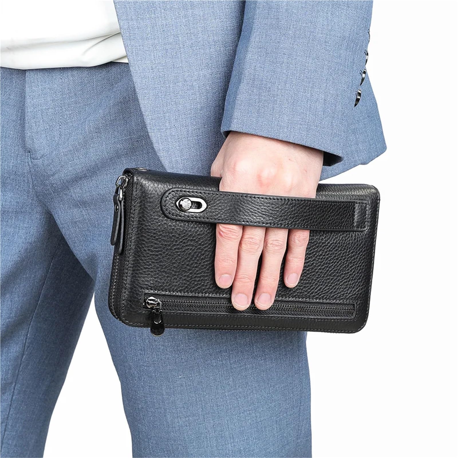Portafogli lunghi da uomo neri Portafogli lunghi da uomo Portafogli da lavoro casual in pelle con cerniera Borsa for telefono di grande capacità