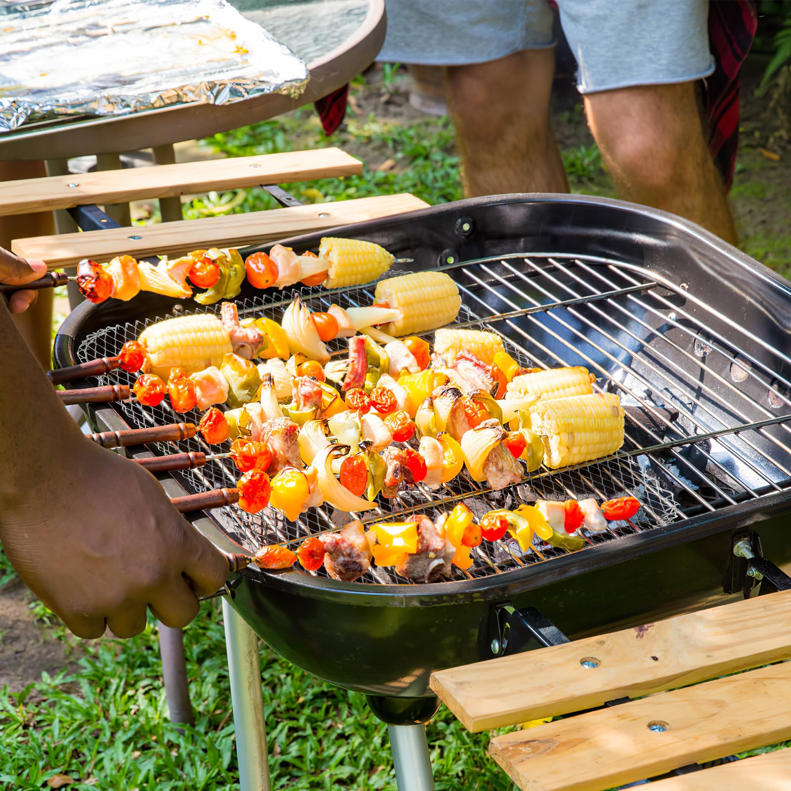 Grill Mesh Mat - Set of 10, Non Stick Aluminum BBQ Grill Mat, Reusable Grilling Mats Works on Gas, Charcoal, Pellet Grill, 15.4x12.2 in