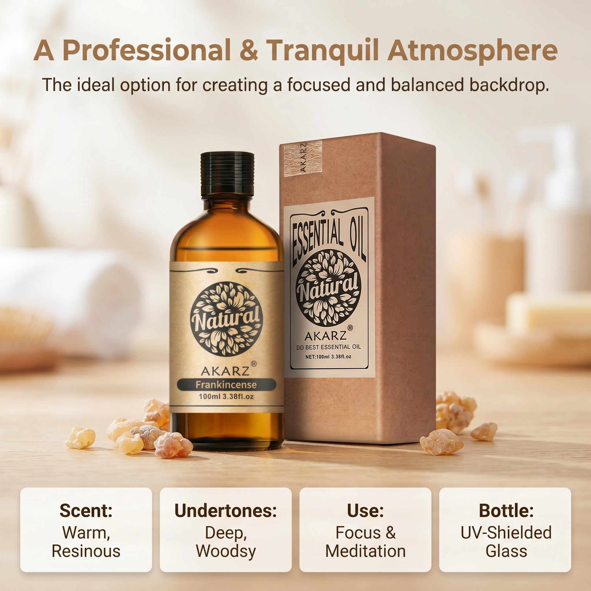 AKARZ 100ml Olejek esencjny z Kadzidła - Naturalny olejek aromatyczny do dyfuzorów, lamp aromatycznych i aromatów pomieszczeń